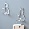 2 Pcs Self-adhesive Cat Hooks Plastic Cat Key Holder Creative Cat Shape Wall Hook  Clothes