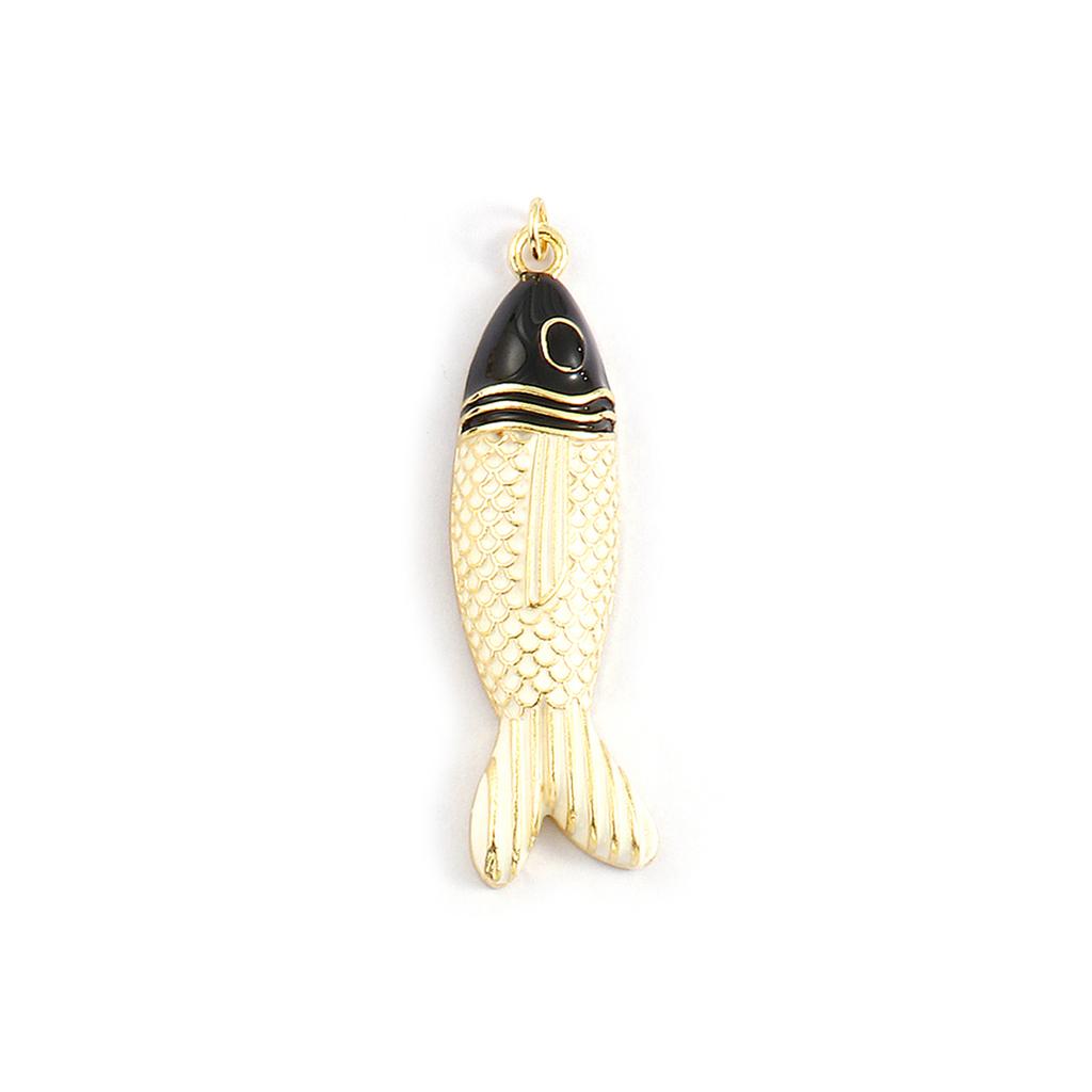 Doreen Box 1 Stück Messing Fisch Anhänger 18 Karat Vergoldet Emaille Fisch Tier Ozean Schmuck Charms für Halskette Zubehör 5,6 cm x 1,5 cm