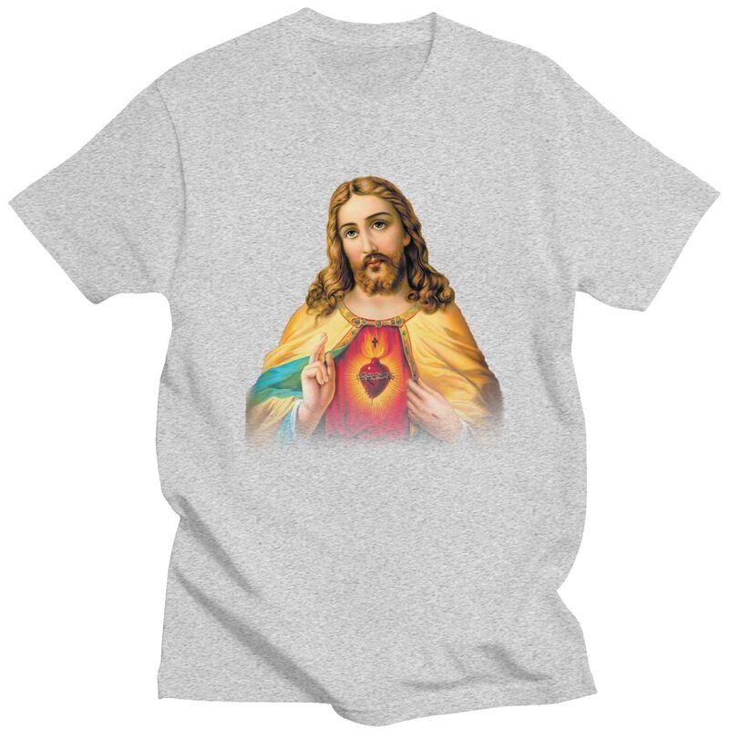Custom Cool Sacred Heart Of Jesus T Shirt Men 100 Cotton Tshirt Casual Christian Catholic God Tees Streetwear Tshirt