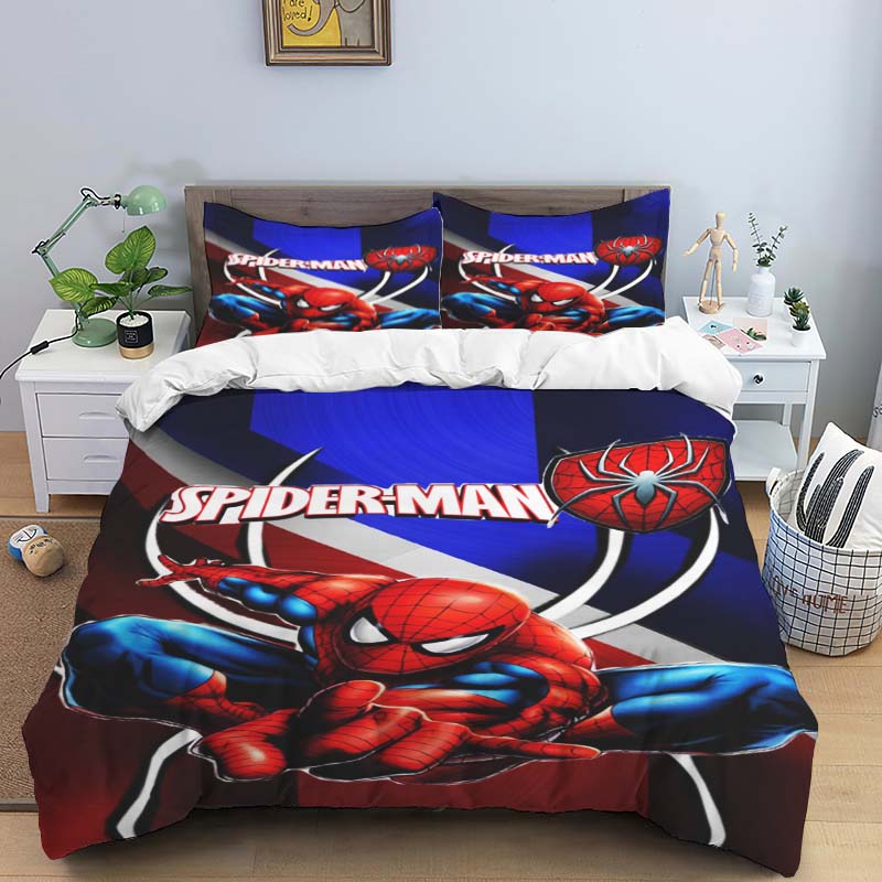 New Spider-Man printed bedding set, cartoon pattern duvet cover and pillowcases, single/double sheet set. 135x200cm