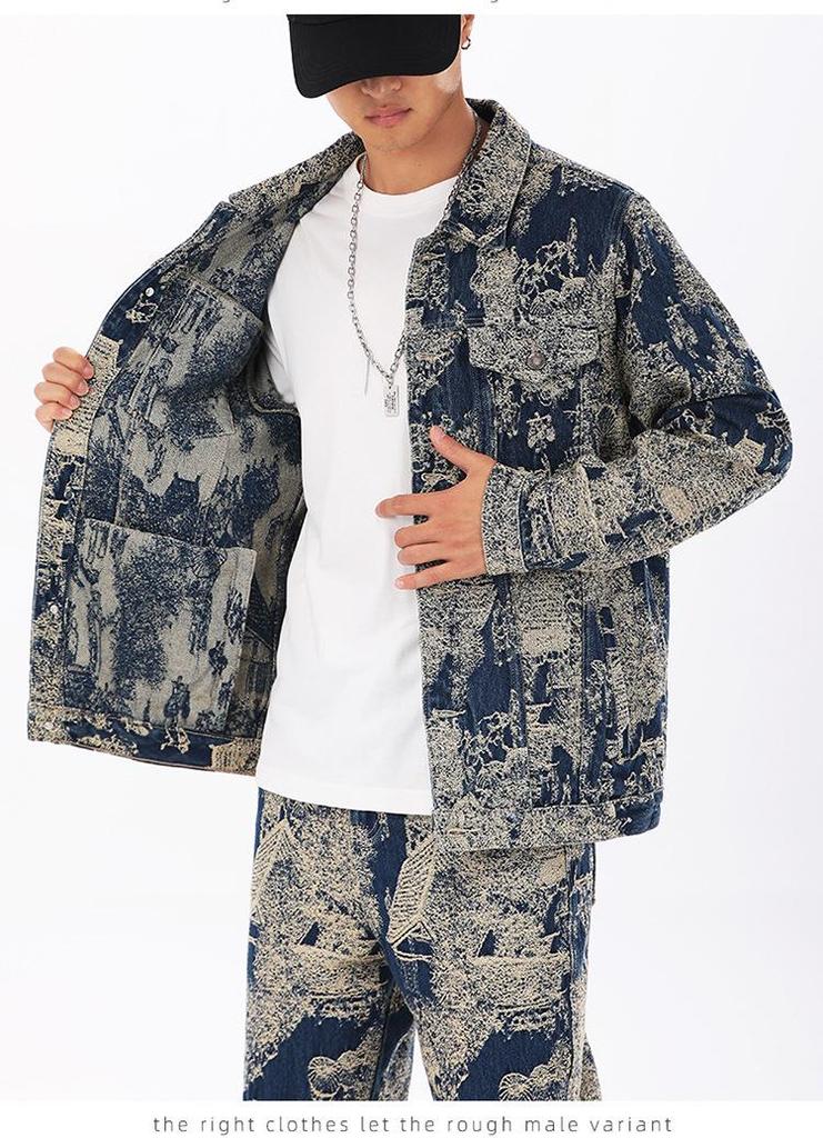 2025 Spring & Autumn Unisex High-End Jacquard Denim Jackets - American High Street Style