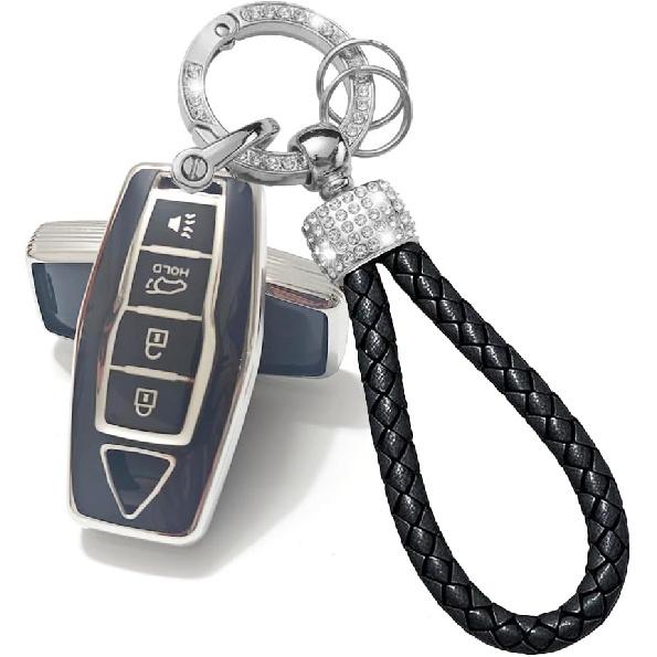 Car Key Fob Cover Compatible with Mitsubishi Outlander 2025 2024 2023 2022 Case TPU Protector Cover Keychain 4 Buttons Gold White