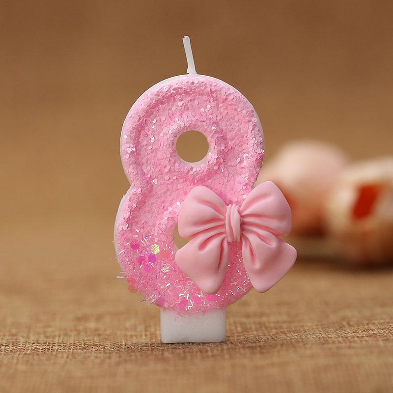 Digital Luminous Pink Bow Candle Birthday Cake Decoration In Clear Box