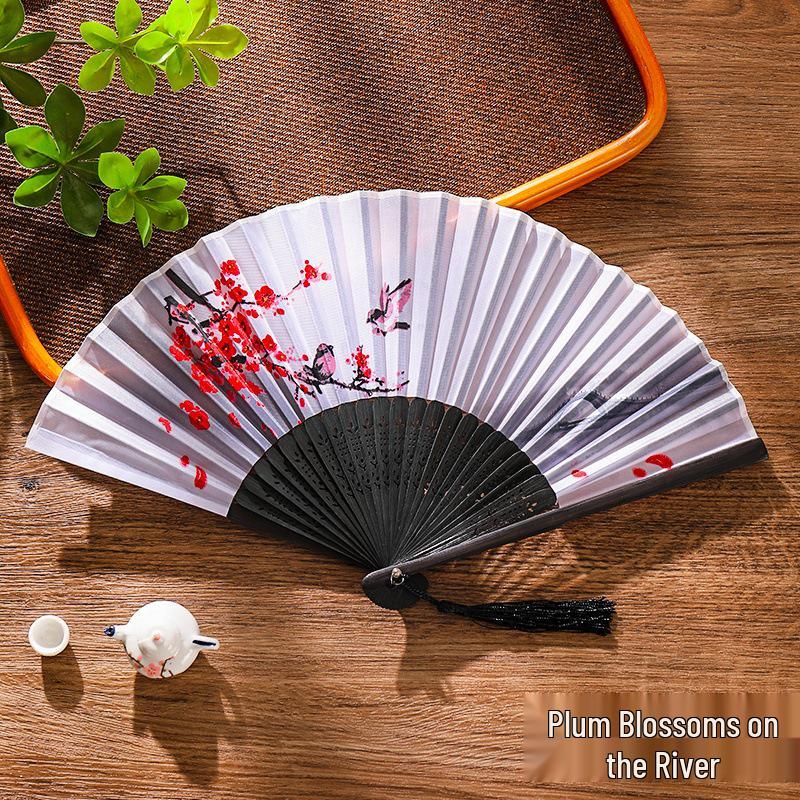 Chinese-Inspired Folding Fan: Ancient Style for Women, Children, and Students - Perfect for Hanfu, Cheongsam Dances, and Portable Summer Use.