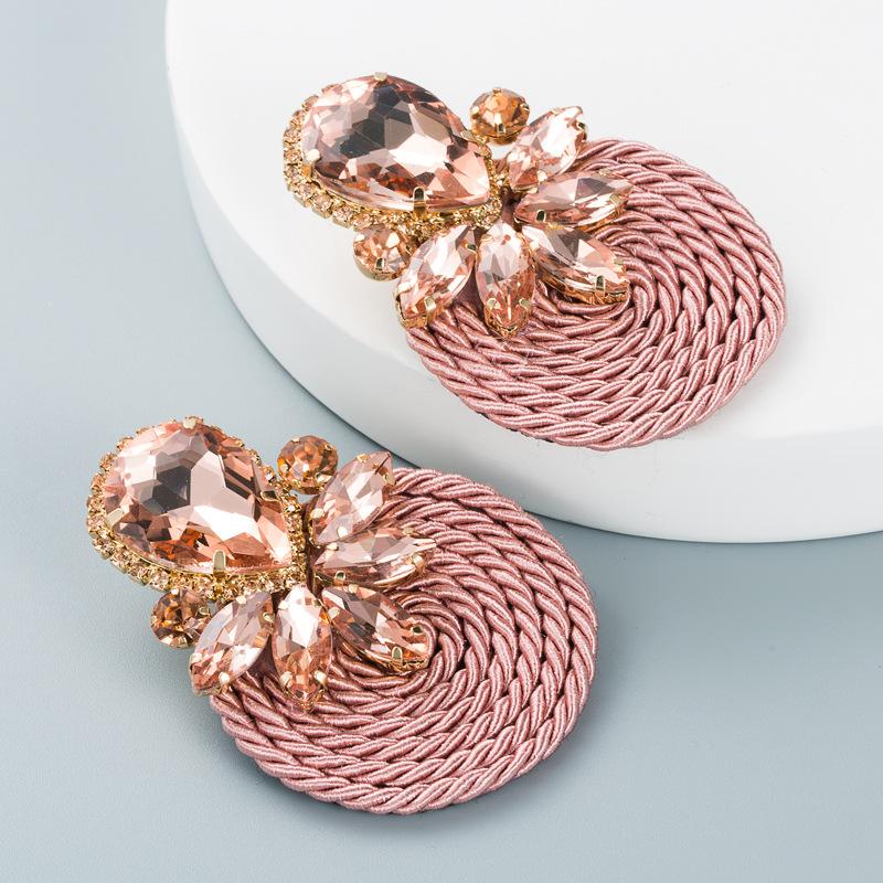 Personalized Design Large Water-drop Colored Glass Crystal Elastic Rope Woven Earrings for Women, Ear Pendants.