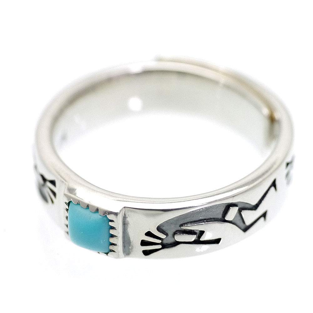 925 Silver Turquoise Kokopelli Ring C6 Free Size Flat Square Ring [Silver One] Men's