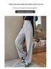 Women's High-Waist Gray Sweatpants - Summer Wide-Leg Floor-Length, Casual Loose American Style with Drawstring.