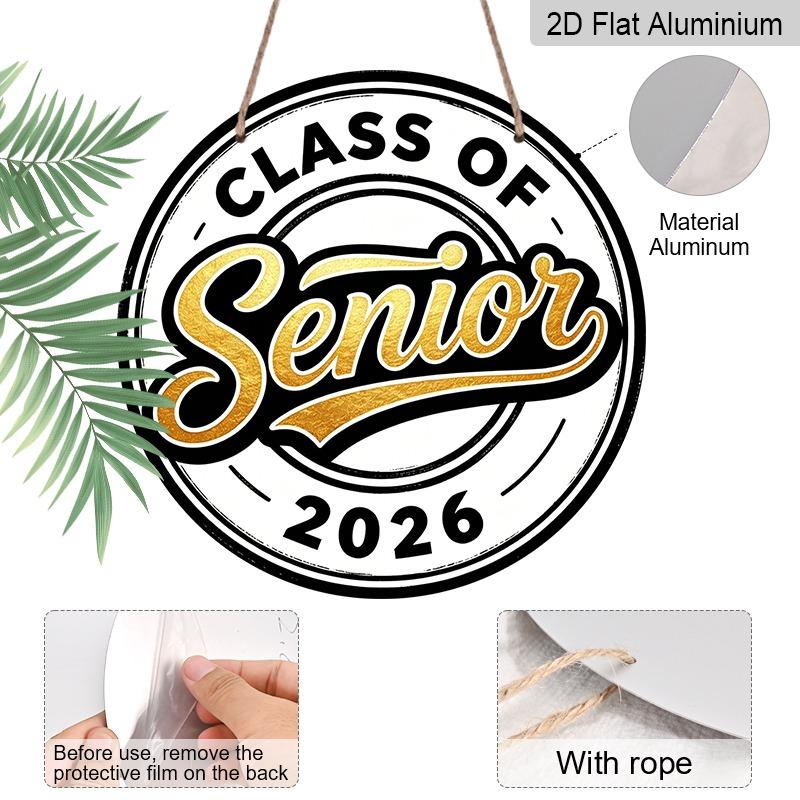 2D Flat Aluminum 2026 Graduation-themed Wall Hanging, Available in Various Sizes, with A Sophisticated Black and Gold Color Scheme An Ideal Choice