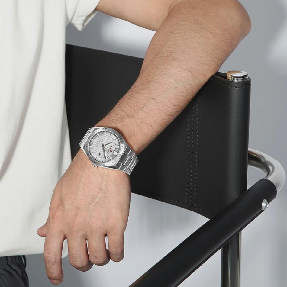 Stainless Steel Men's Wristwatch Waterproof Simple Fashion with Night Glow Pointer Calendar Display Male Watches