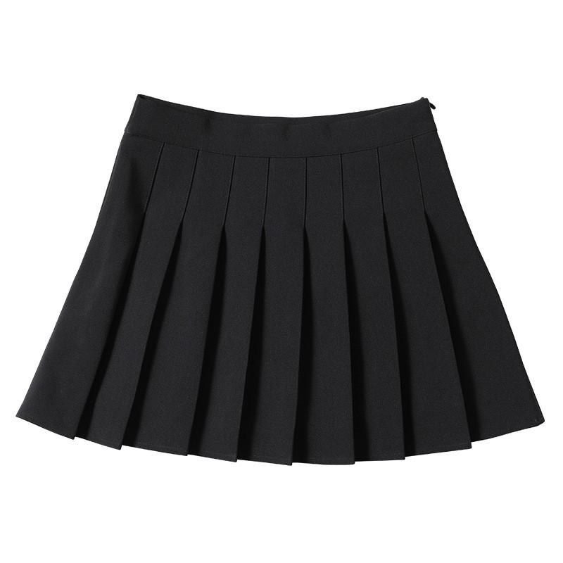 Women's High Waist Black Pleated A-Line Skirt - Petite, Autumn/Winter Short Skirt