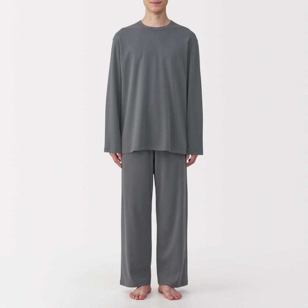 MUJI Smooth Knit Long Sleeve Loungewear Set Charcoal Size L Men's (FB0ZJA5A), Gray,