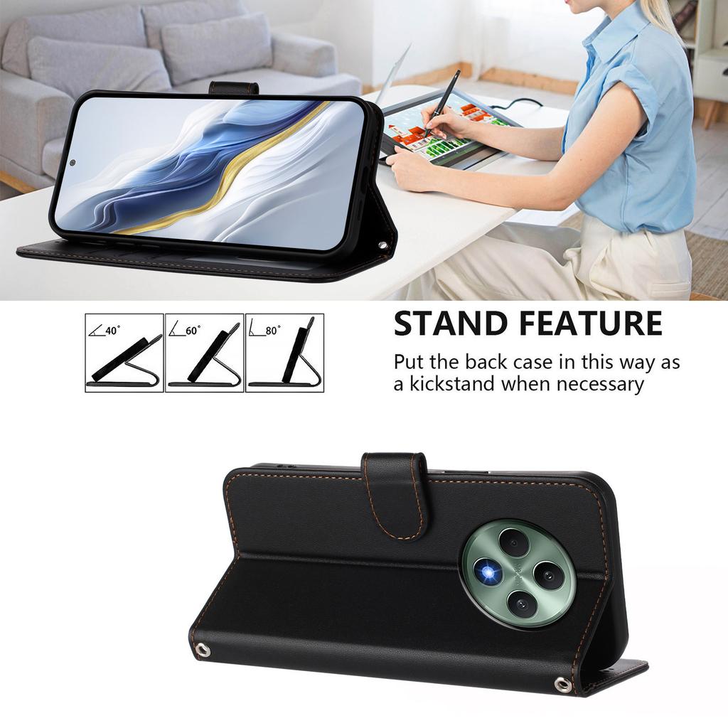 For Oppo Reno12 F 4G/Oppo Reno12 FS 5G/Oppo Reno12 F 5G Leather Case Wallet Stand Phone Cover with Wrist Strap