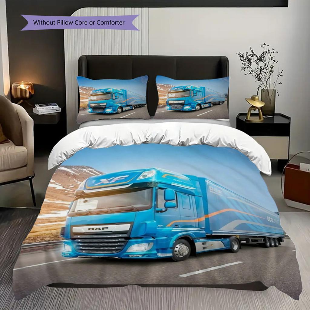 Blue Truck Mountain Road Bedding (1 * duvet cover + 2 * pillowcase, without core) 2D Flat Duvet cover and pillowcase Christmas birthday gift