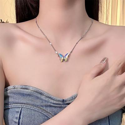 JMXD-laser Gradual Change Rhinestone Butterfly Small Chain, Temperament Cool Versatile Collarbone Chain, Fashionable and Exquisite Women's Jewelry