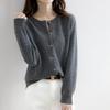 2023 Autumn/Winter Women's Korean-Style Camel Cardigan, Round Neck, Single-Breasted Knit Sweater.