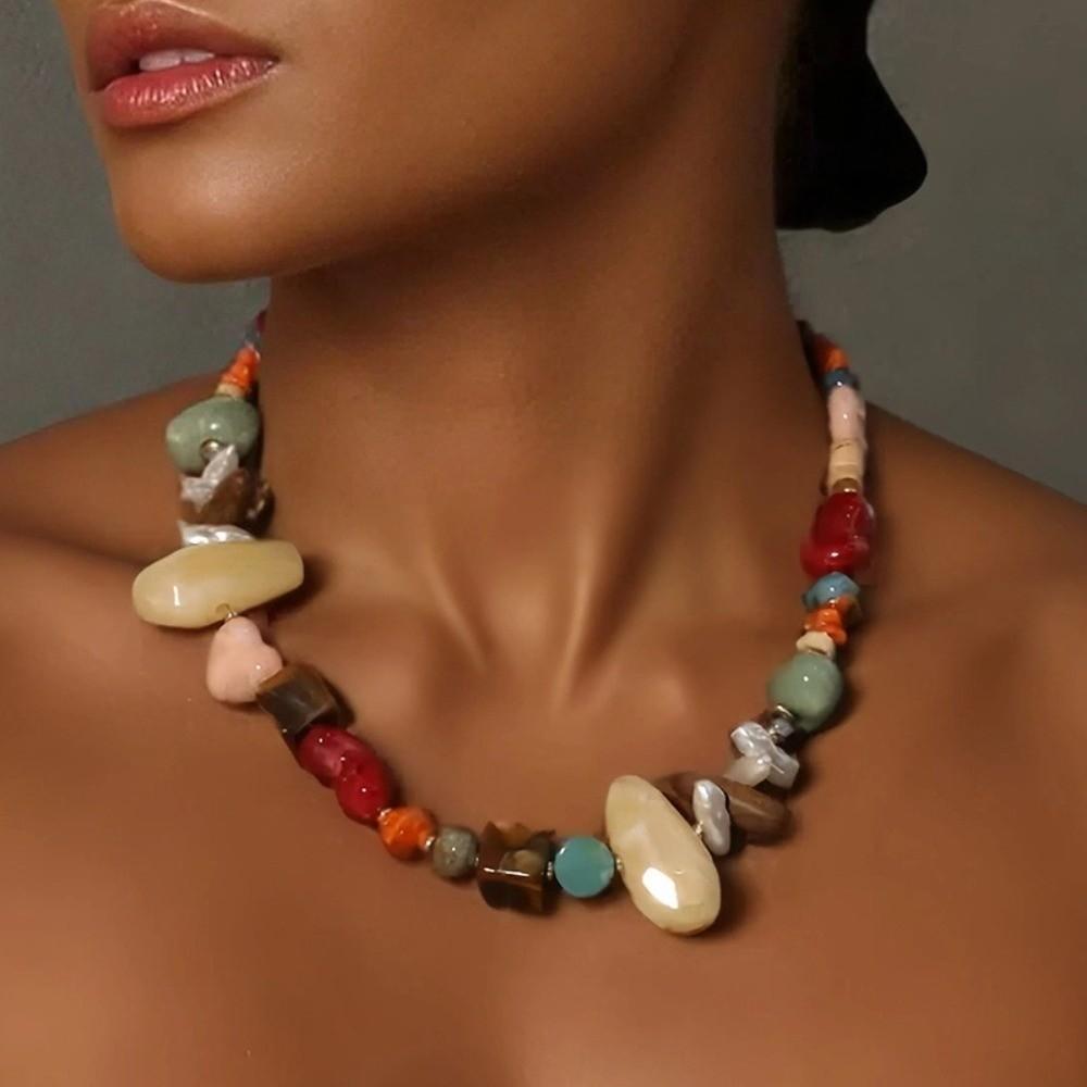 Colored Handmade Beaded Necklace Bohemian Style Neck Chain Fashion Clavicle Choker for Women