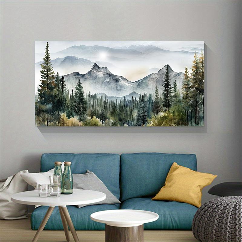Oszałamiający nowoczesny krajobraz na płótnie - Żywa scena górska, rzeczna i leśna Dekoracja ścienna do salonu, sypialni, biura, kawiarni, baru i akademika