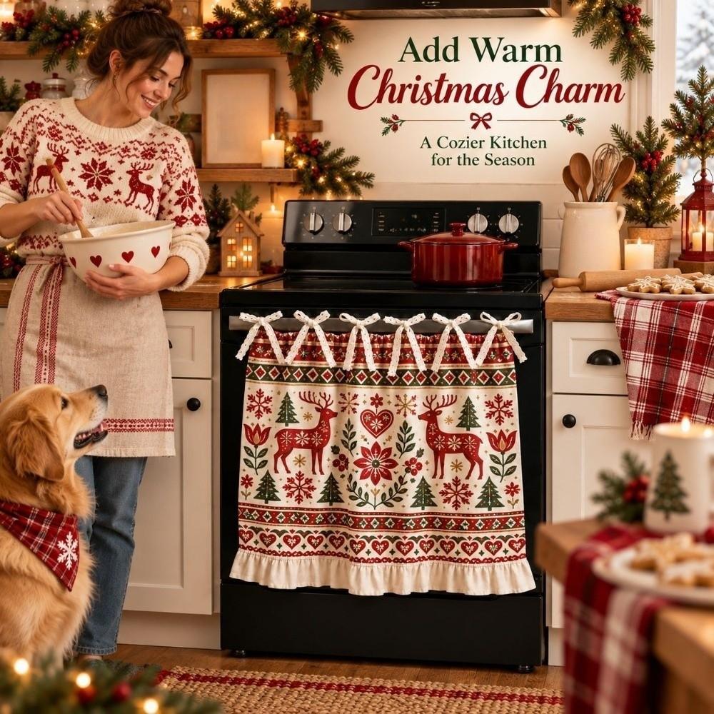 Ruffle Edge Christmas Cabinet Curtain Pastoral Style Kitchen Stove Cover Skirt Kitchen