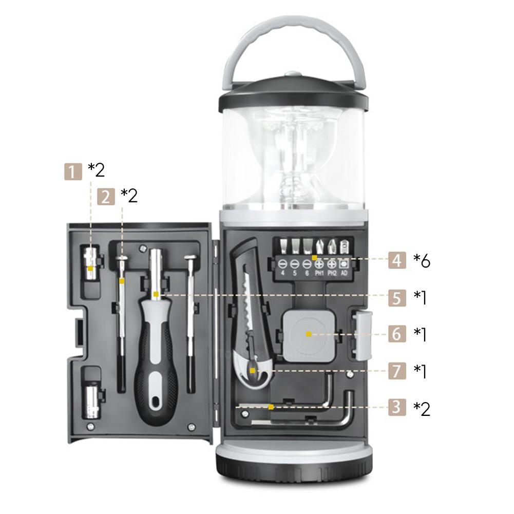 15-in-1 Multifunctional Camping Lamp Toolset Outdoor Portable LED Work Light Household Emergency Repair Hardware Tools