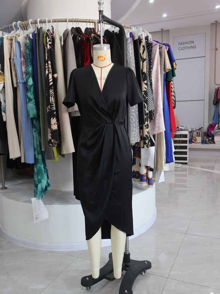 Women's Satin Crossover Wrap Dress - Spring/Summer Short Sleeve Long Irregular Skirt