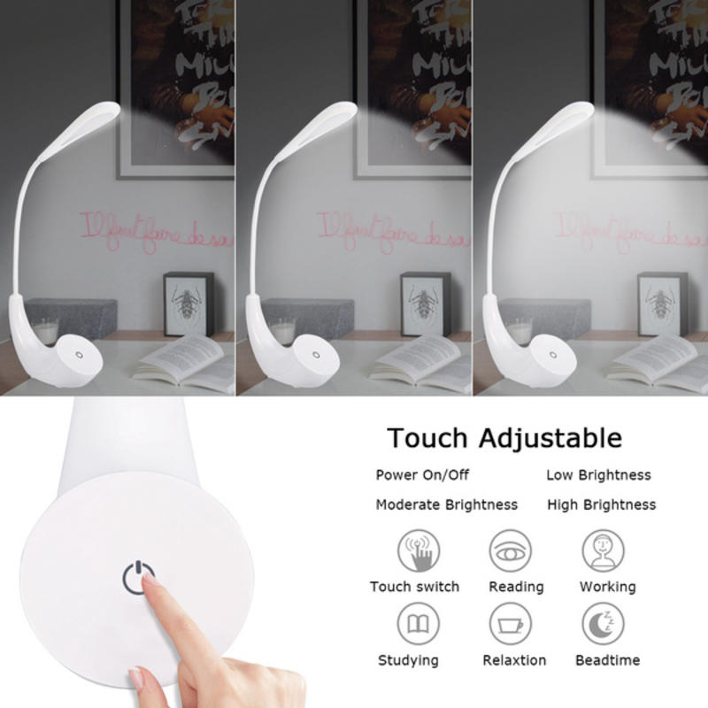 LED Desk Lamp, Flexible Neck Bedside Reading Book, Touch Control 3 American
