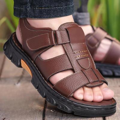 Summer New Mens Sandals Rubber Sole Comfortable Men Shoes Outdoor Walking Roman Sandals Pu Beach Shoes Non-slip Sandalias Hombre