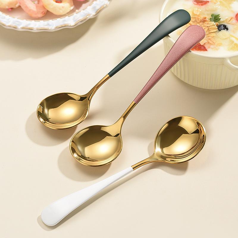 304 Stainless Steel Round Spoon - Coffee, Dessert, Children's Soup, Teaspoon, Household Tableware, Internet Celebrity Round Head Spoon.