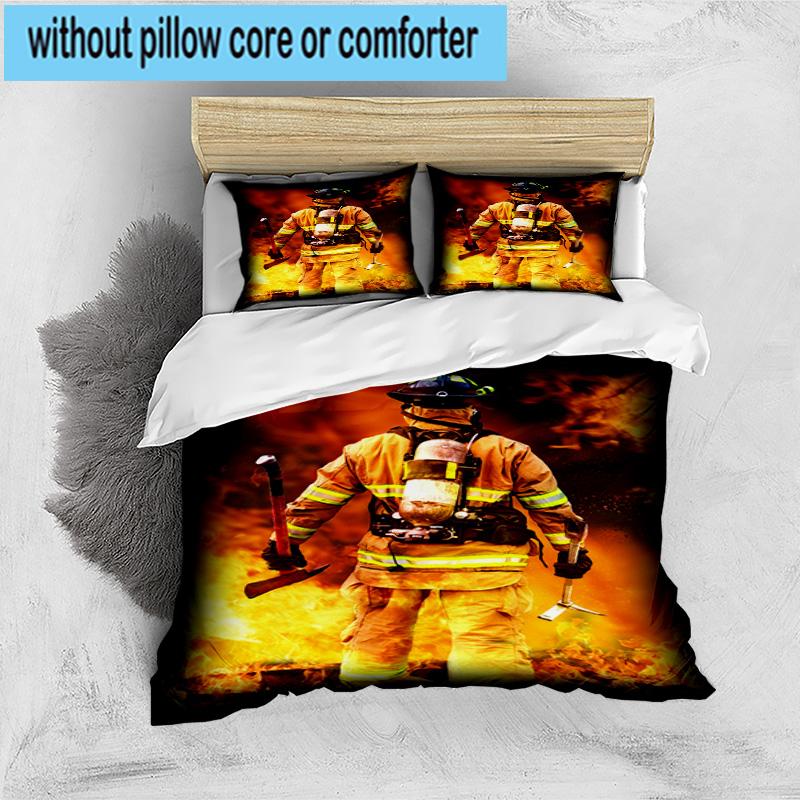 Firefighter Braving Flames 3pcs Bedding,Including 1pc Duvet Cover And 2pcs Pillowcases Perfect for Christmas,Ideal for Bedroom, Dormitory