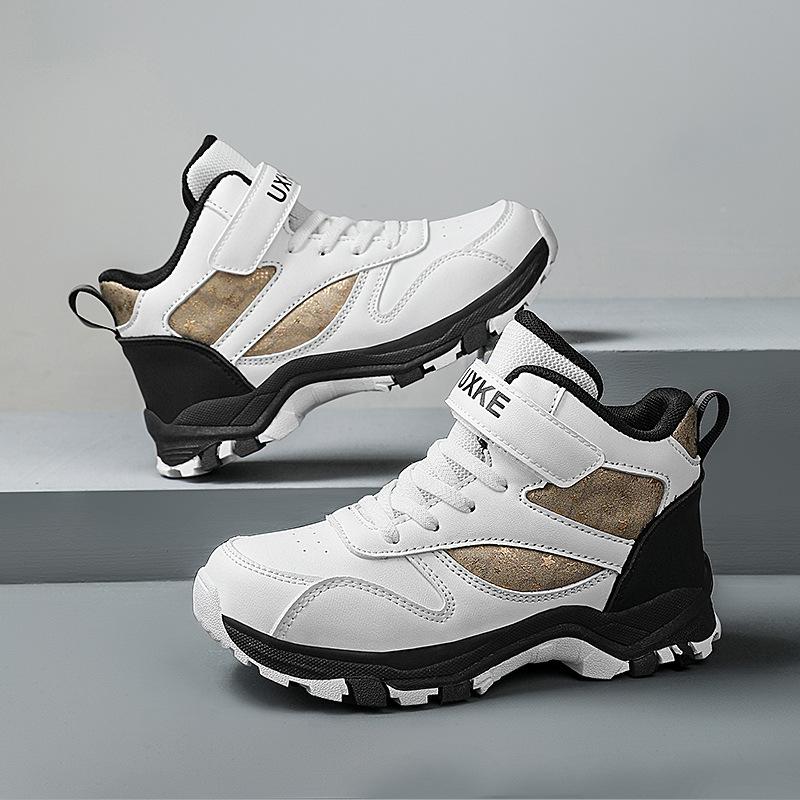 Children's sports shoes spring new leather wear-resistant boys high-top running shoes medium and large children's non-slip shock-absorbing casual sho