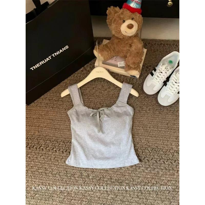 Pure wind design sense lace-up sleeveless vest female summer with chest pad outside wear with short sweet and spicy beauty back top