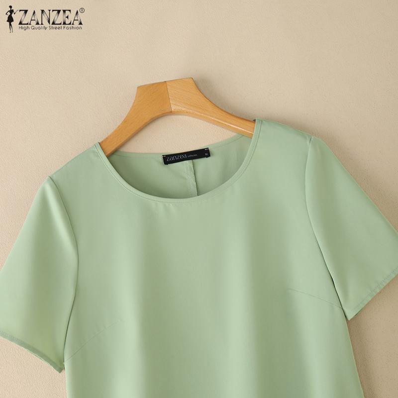 ZANZEA Women Casual Round Neck Solid Color Summer Short Sleeve Dress