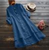 2025 Spring Summer Women’s Long Shirt Cotton Linen Solid Color Buttoned