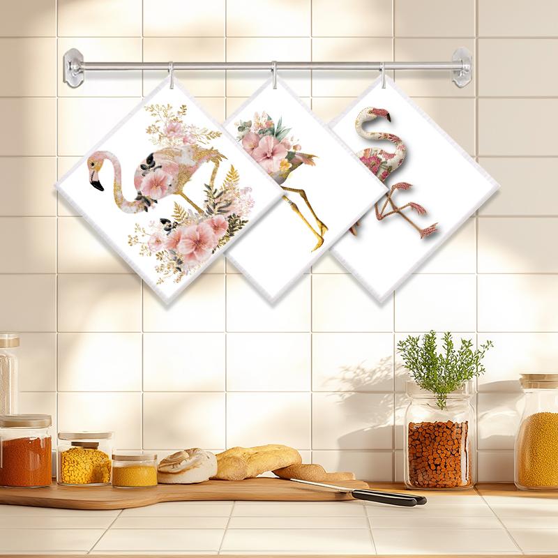 Cleaning Cloth Reusable Kitchen Dish Towels Eco-friendly Microfiber Floral Flamingo Print Dishcloths Lint Free Washable Duster Rags Tea Towels 9*7inch
