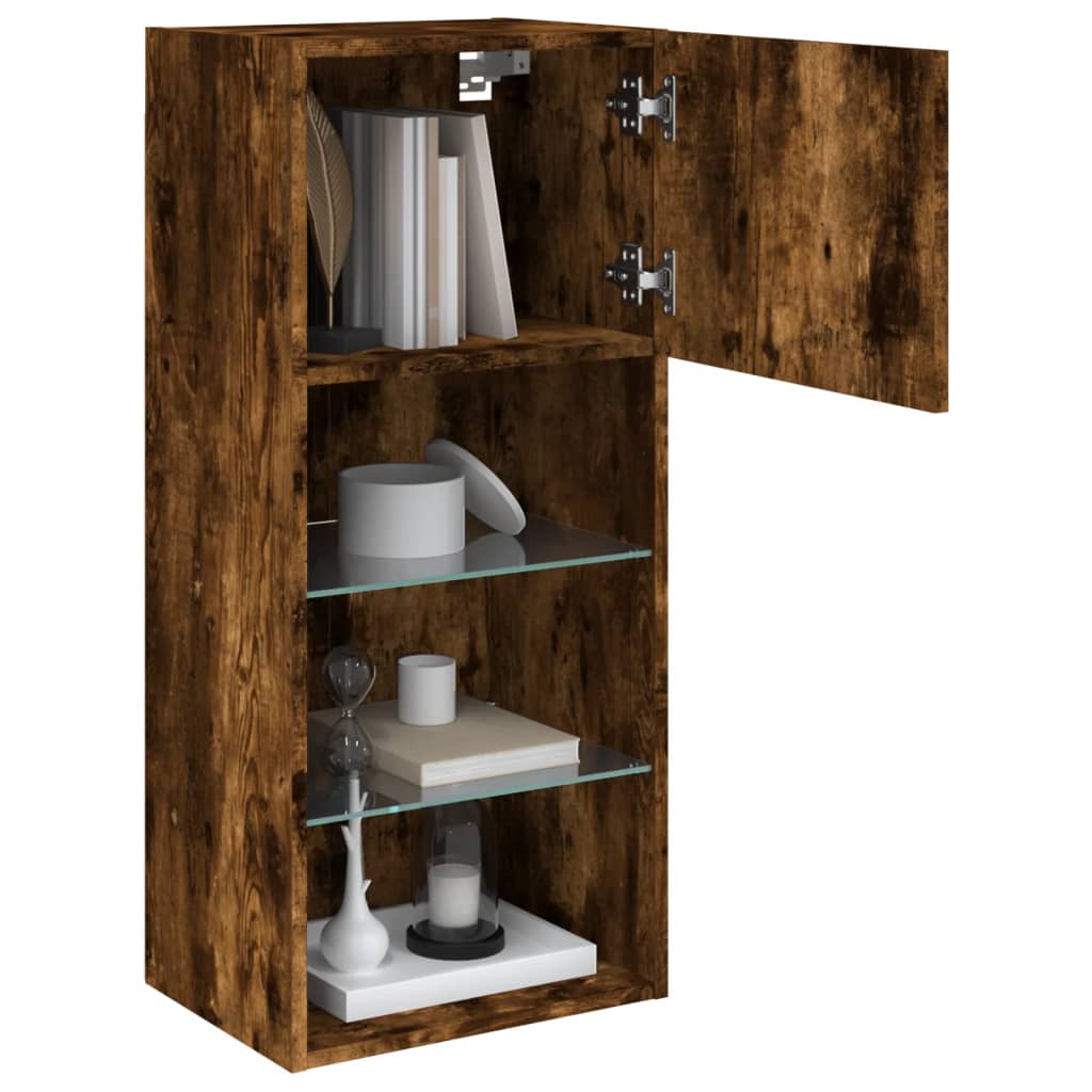 TV Cabinet with LED Lights Smoked Oak 40.5 x 30 x 90 cm