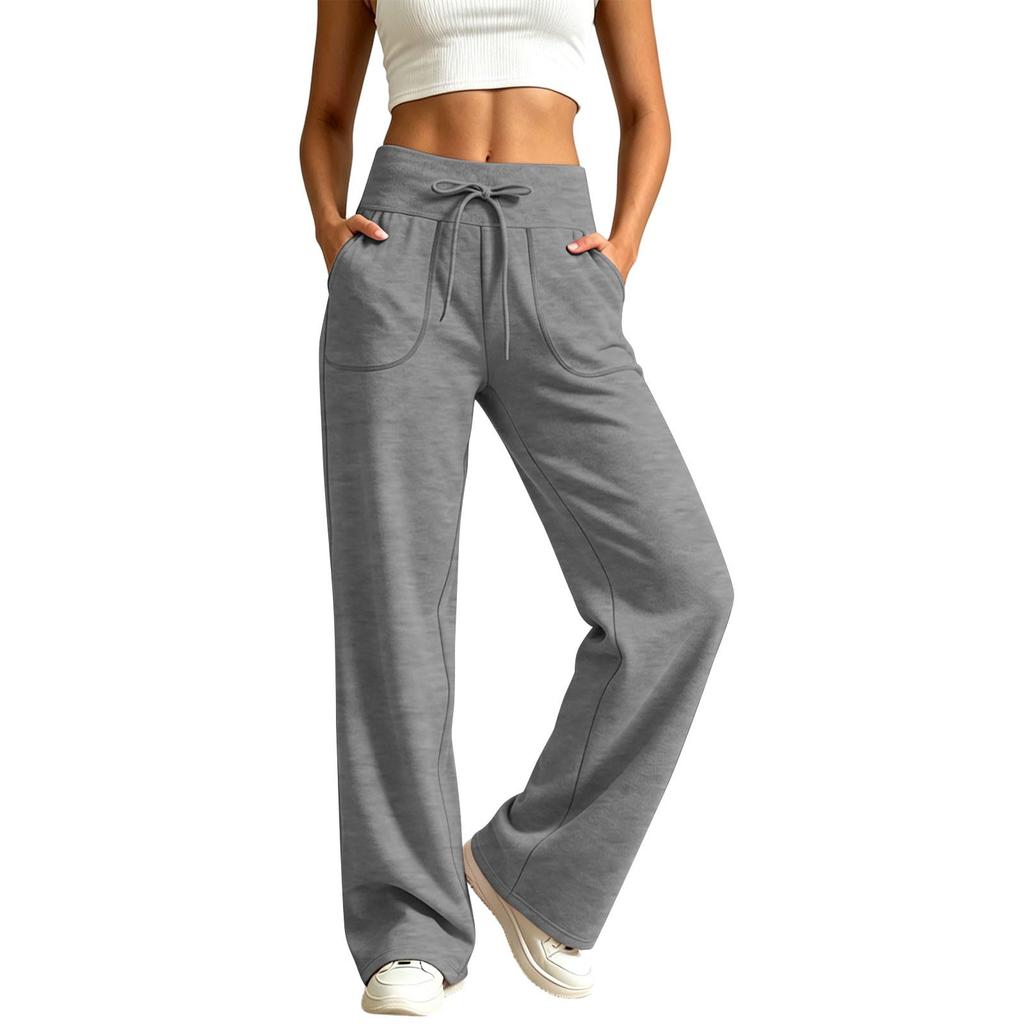 Damen Freizeit Locker Geschnittene Weite Beine Jogginghose Kordelzug Taille Mit Taschen Bequeme Lange Loungehosen