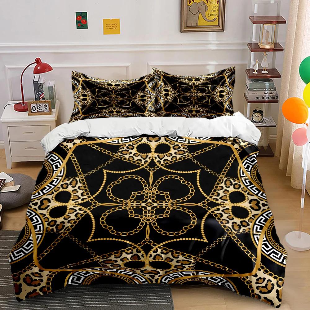 HD Luxury Chain Belt Print Bedding Set Duvet Cover 1 Duvet Cover 2 Pillowcases Adult and Children Bedding Set Luxury for Gifts