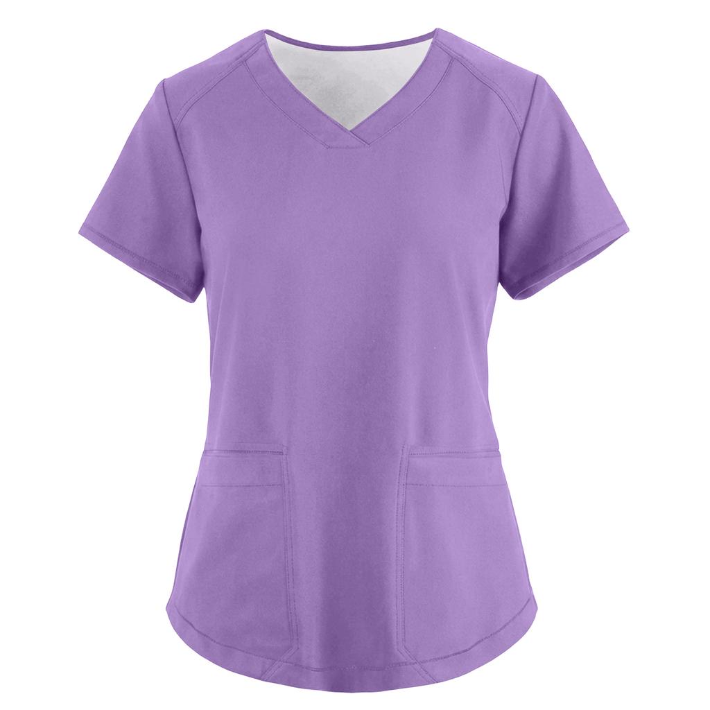 Women's Fashionable Loose-Fit Short-Sleeve V-Neck Pocket Workwear Top