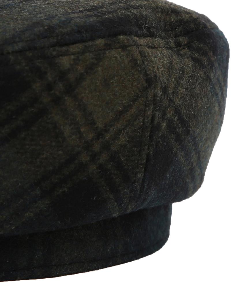 Eondeokeonteulolseutyudio Winter Check Pattern Beret Full Moon Beret / Wool Check / Forest Green