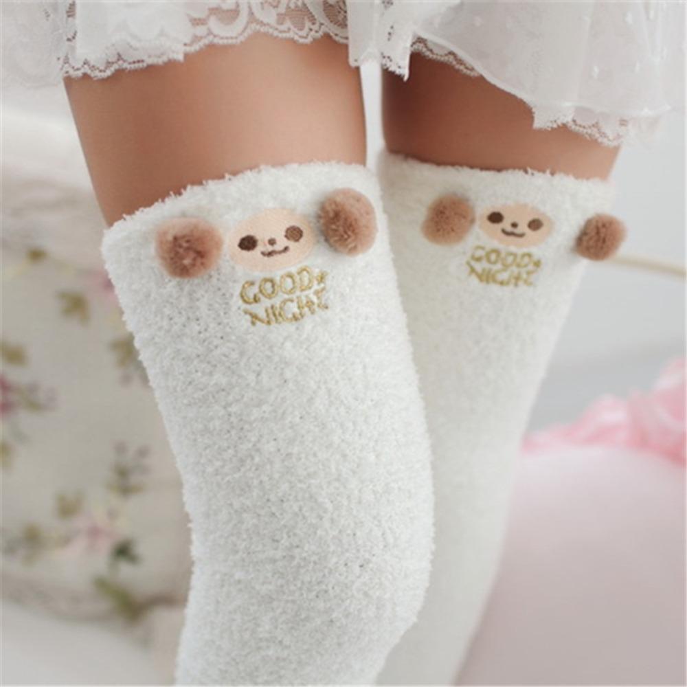 Cartoon Over-knee High Socks Bear Winter Stockings Women Sweet Calf Snow Scoks  Kids