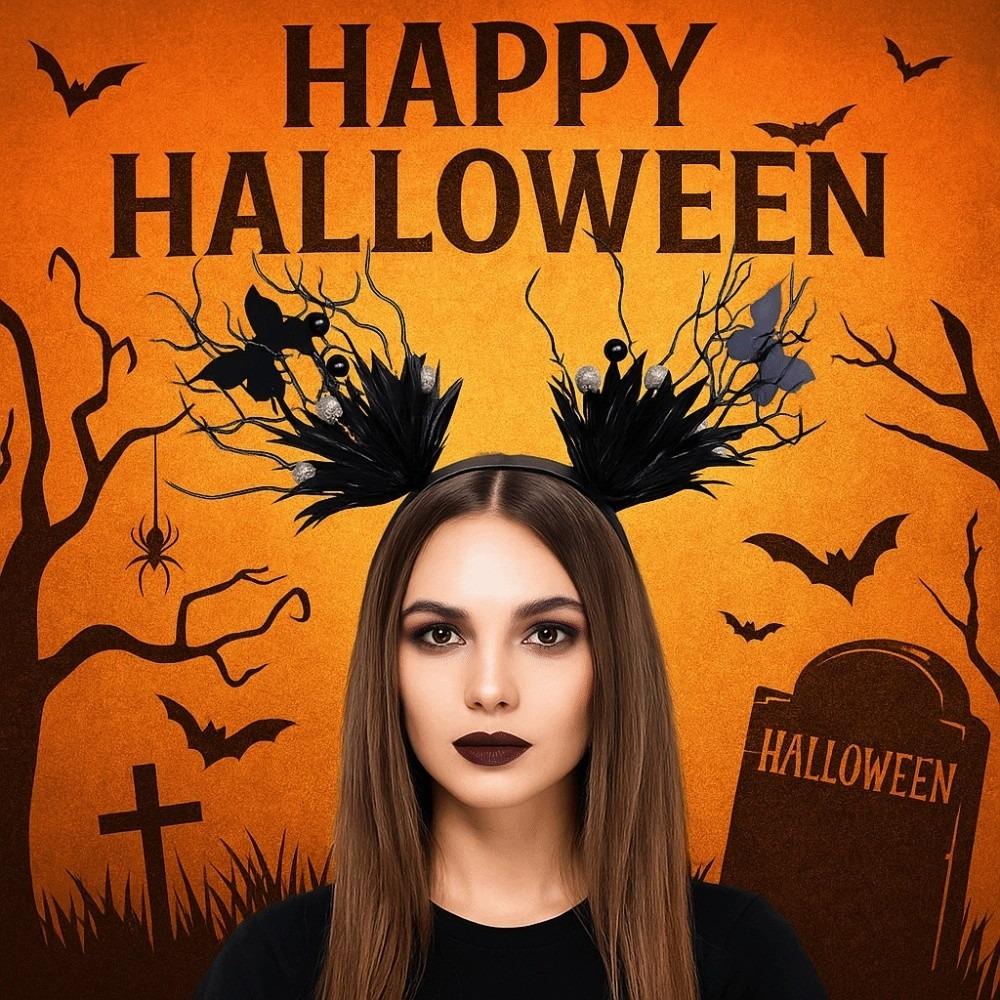 Pearls Halloween Hair Hoop Dark Butterfly Festival Hair Accessories Women
