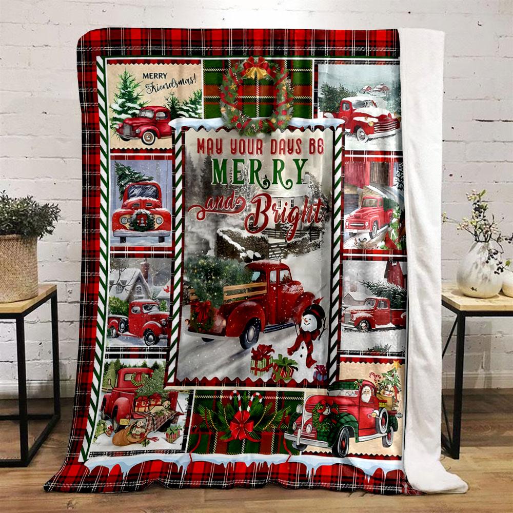 Christmas Red Truck Pattern Festive Winter Warm Blanket for Sofa Bed Blanket for Livingroom Couch lunch breakthrow for Friend's festival Gift