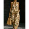 1116 set European and American women's clothing printed neck V-neck sleeveless casual pants set