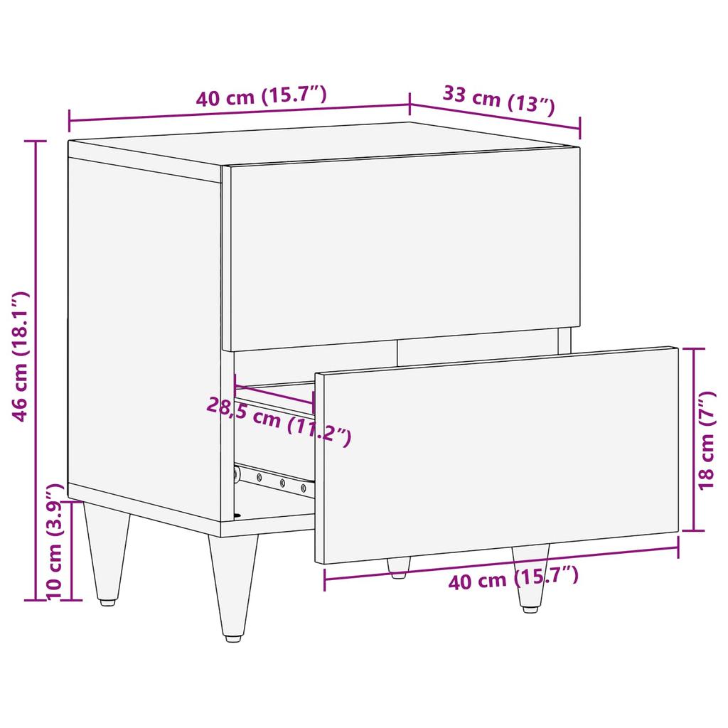 Nightstand Brown 40 x 33.5 x 46 cm Solid Mango Wood