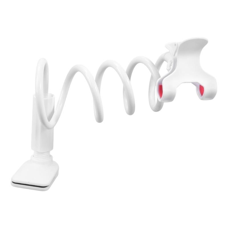 

Metal Arm Phone Holder For Bedside Table Desk Adjustable Clamp Stand For Mobile Device Screen 360 Degree Rotation Design білий