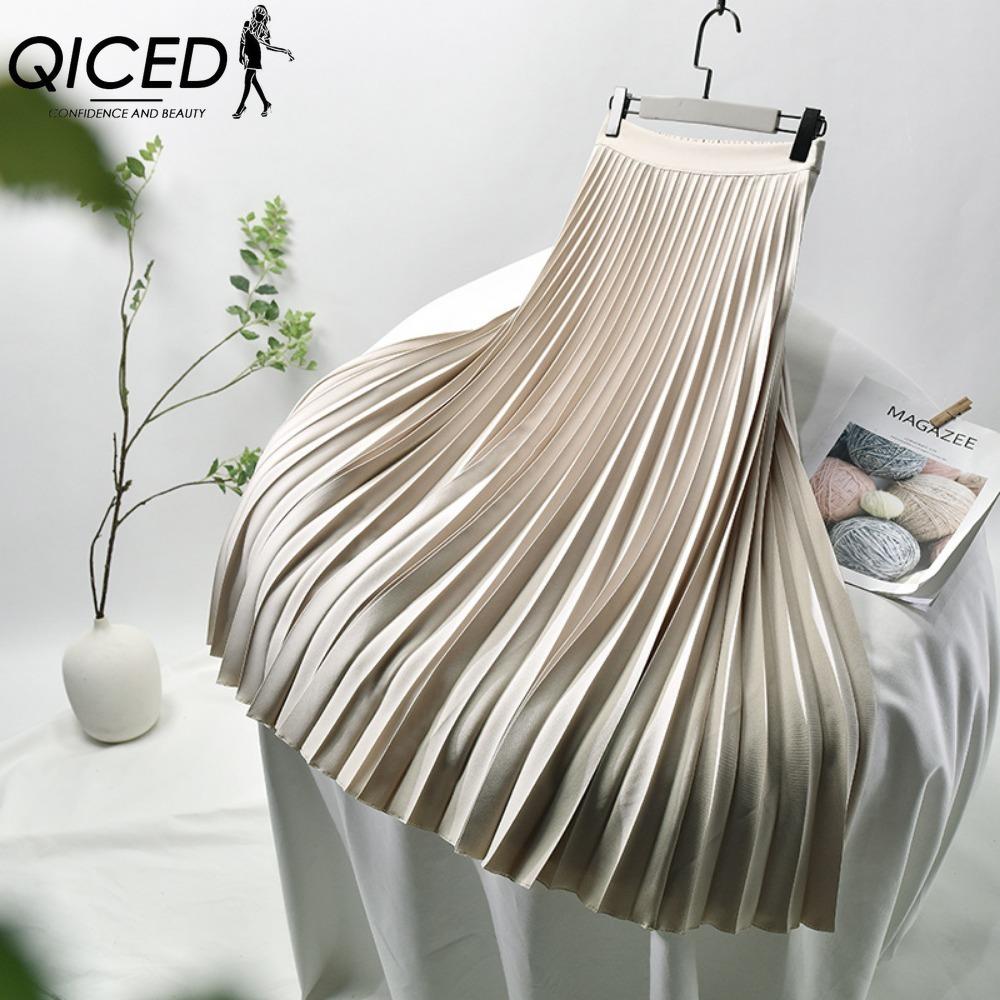 QICED Fustă de vară de primăvară pentru femei, modă casual, culoare solidă, cu imprimeu