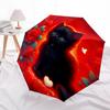 1pc Black Cat Auto-Fold Umbrella with One-Touch Open/Close - 8 Reinforced Ribs for Windproof Stability,  Yy251118256