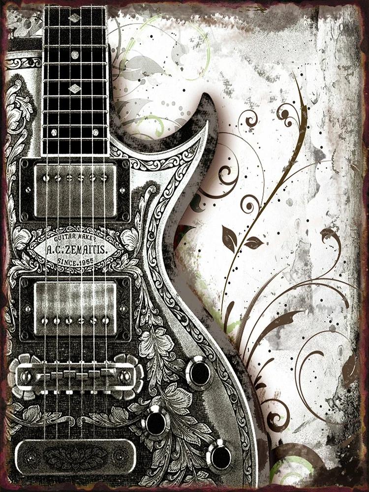 Rock Guitar Metal Tin Signs for Home Living Room Wall Art Decoration Club Bar Party Plaques Office Garage Bedroom Vintage Poster