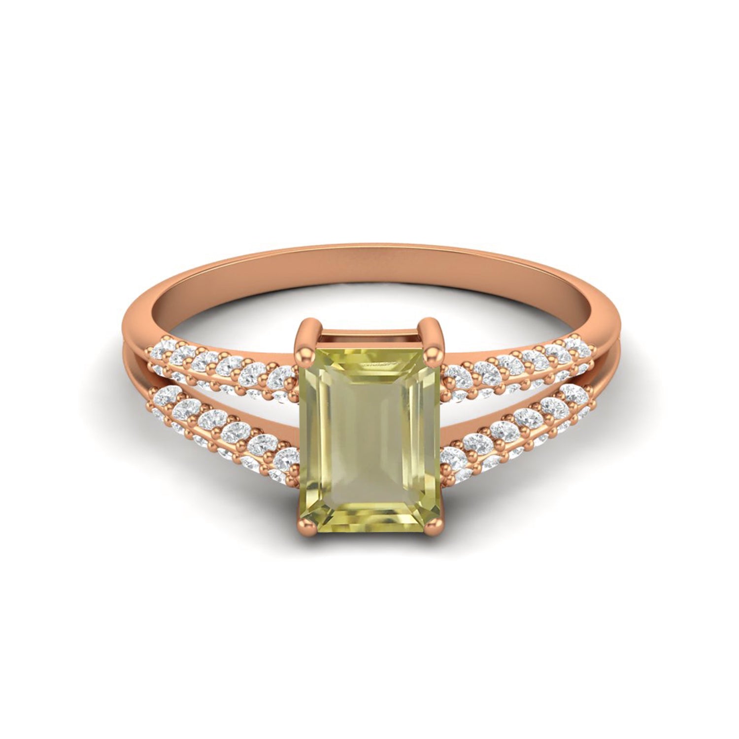 

7X5MM Octagon Lemon Quartz Gemstone 925 Sterling Silver Rose Plated Solitaire Split Shank Women Wedding Ring 6 Яскраво-рожевий