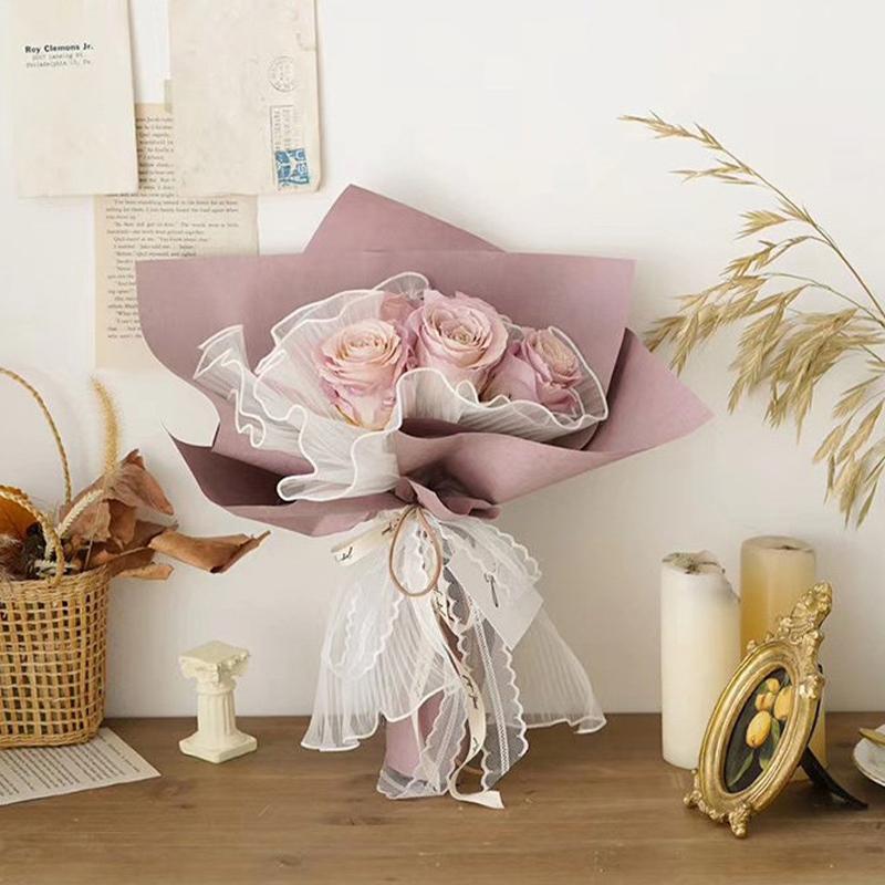 Verpackungsmaterial Zubehör 28X400cm Blumeneinwickelpapier Perlenwellengarn Spitze Netz Florist Bouquet Party Valentinstagsgeschenk