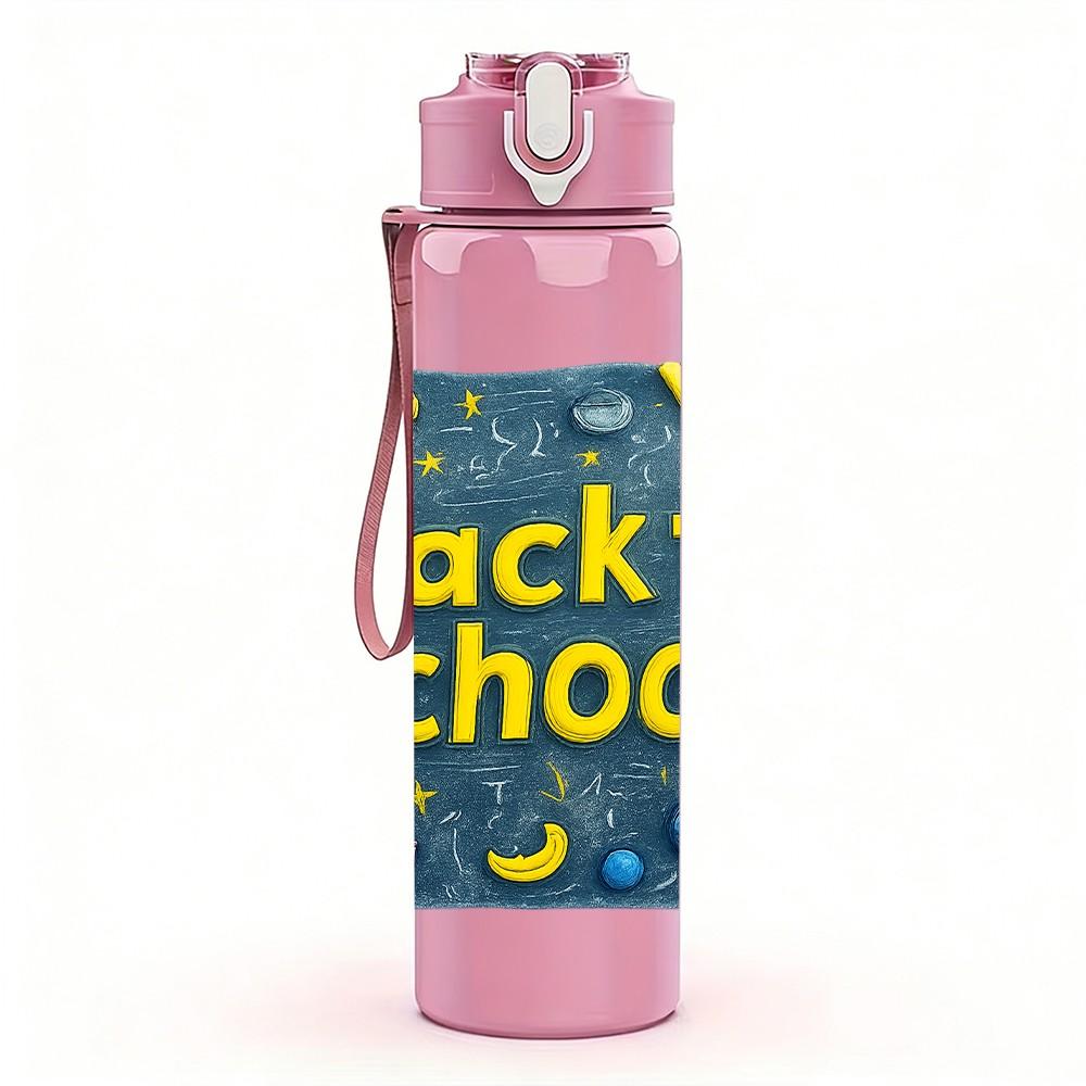 1PC Back To School Badge Design 750ml Color Plastic Sports Water Bottle Leakproof Flip Straw Lid Suitable for Sports Office Home Use